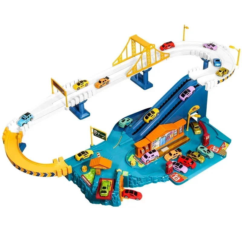 Electric Rail Car Dinosaur Building Parking Lot Adventure Racing Rail Car Toys Children Brain Mechanical Interactive Rail Cars