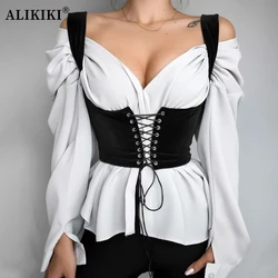 Women Punk Sexy Bandage Corset Shaper Gothic Aesthetic Lace Up Holllow Skinny Grunge Dress Decorative Corset