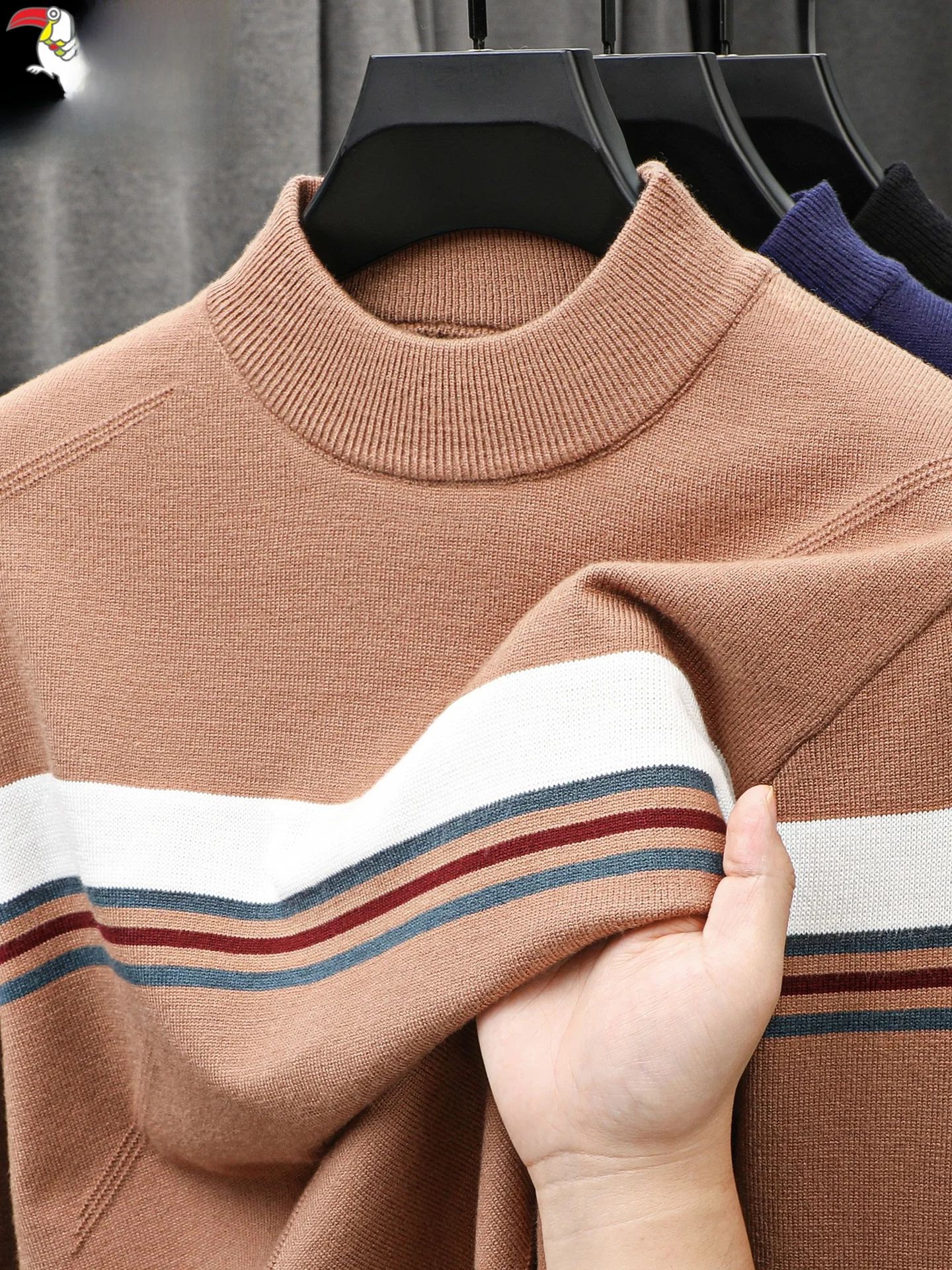 

Мужской шерстяной вязаный свитер с высоким воротником, модный осенне-зимний базовый слой для мужчин среднего возраста