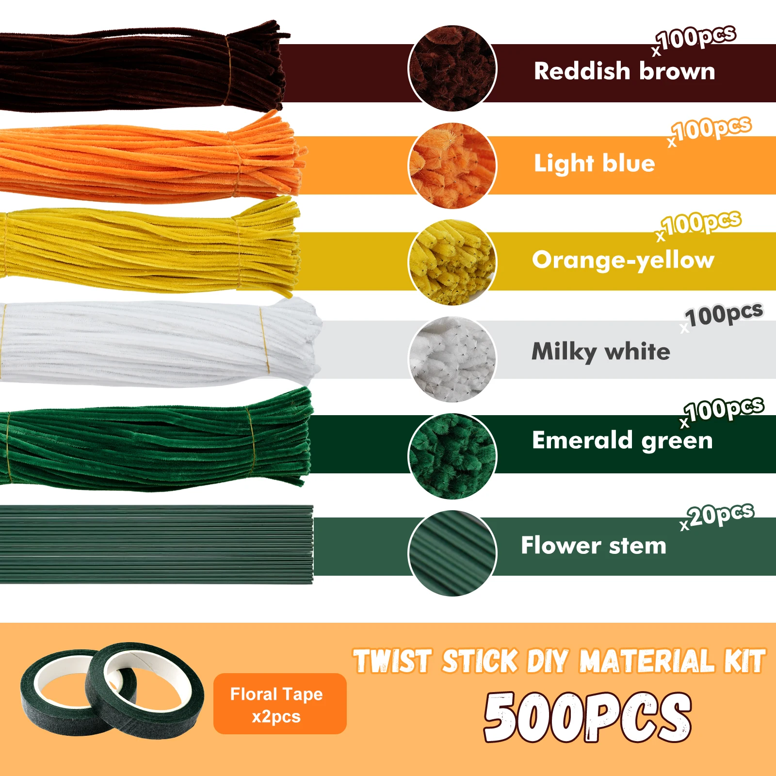 500pcs Pipe Cleaners Chenille Stems for Flowers Craft Supplies Bulk Fluffy