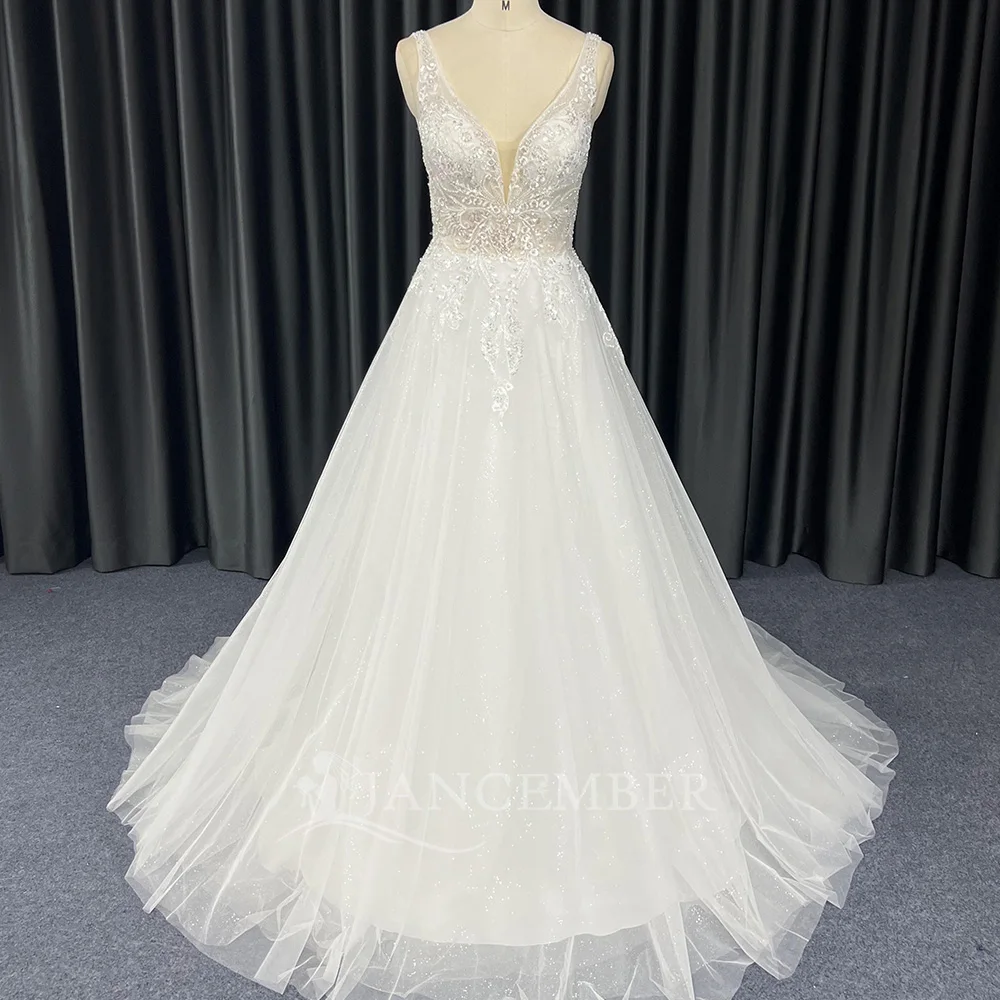 

Свадебное платье трапециевидной формы с v-образным вырезом в стиле бохо, пышное тюлевое свадебное платье принцессы, большие размеры, кружевные длинные свадебные платья с открытой спиной по индивидуальному заказу