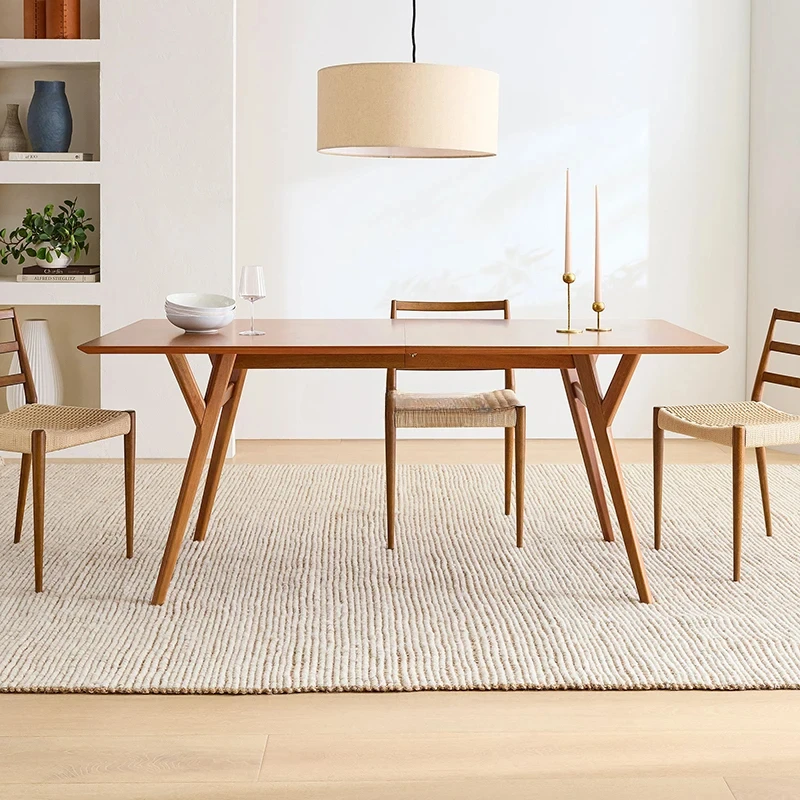 

Nordic modern simple retro walnut solid wood rectangular multi-person dining table