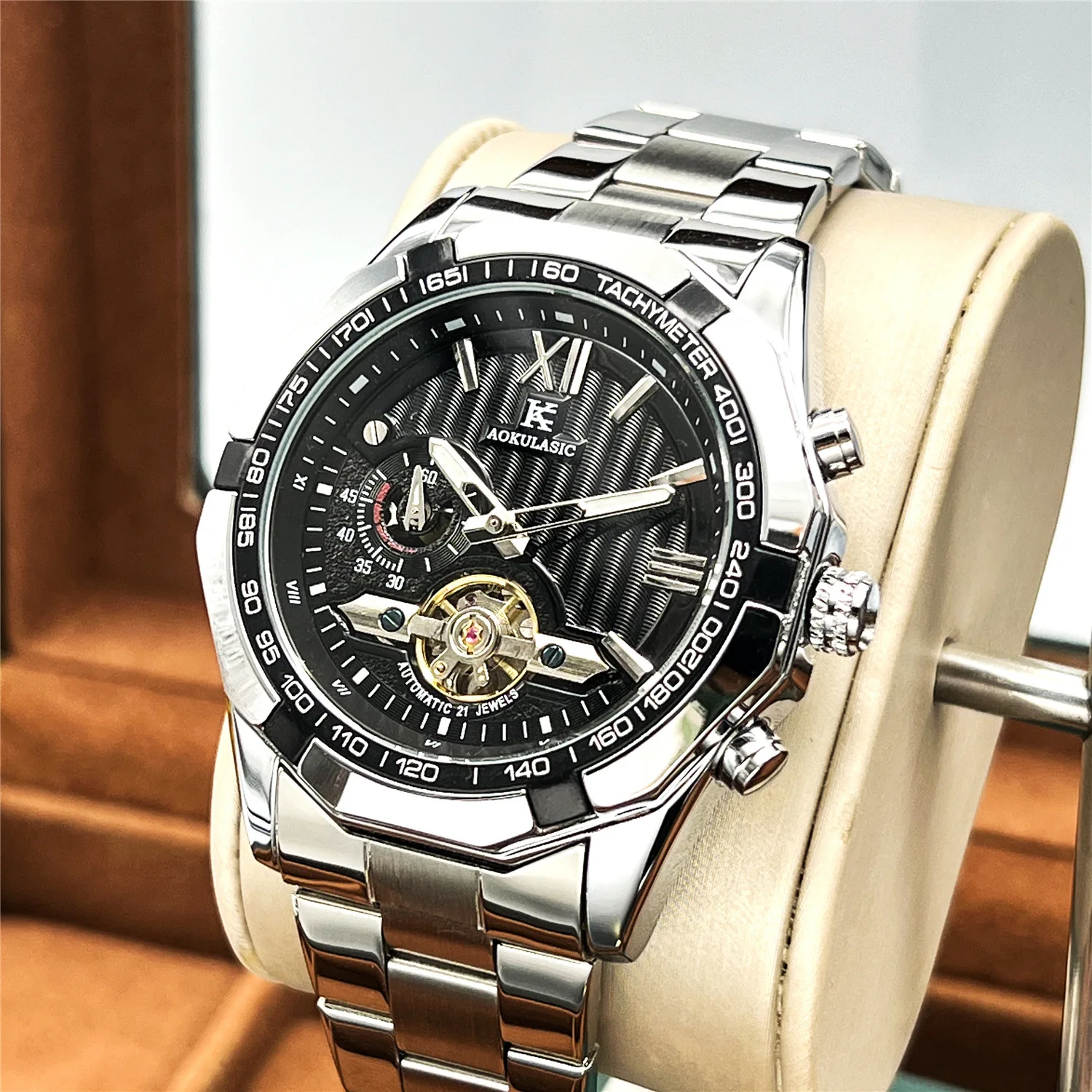 

Stainless Steel New Independent Small Seconds Skeleton Luminous Waterproof Self-Wind Automatic Watch for Men