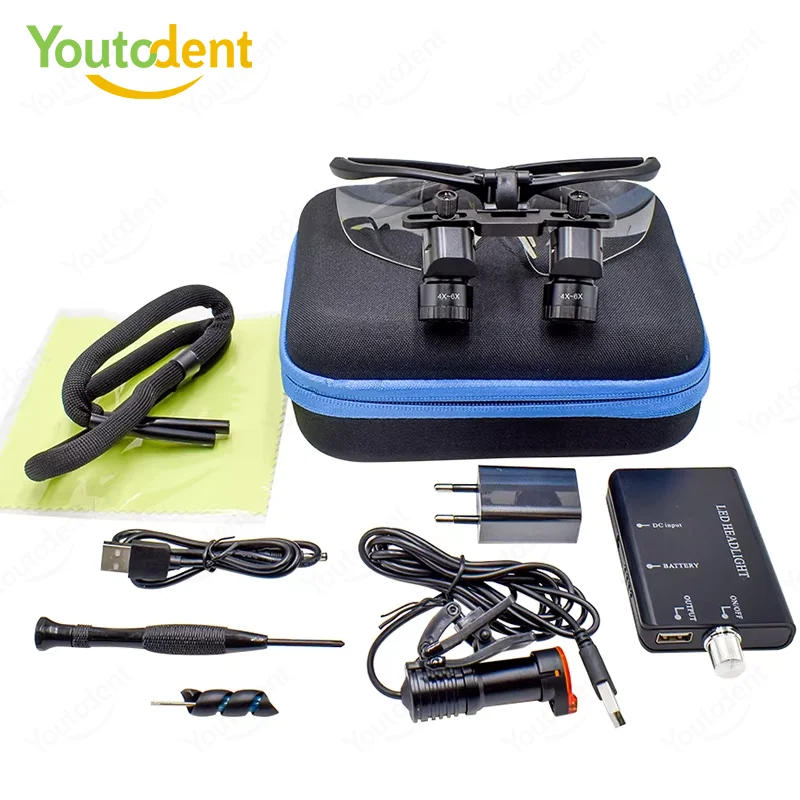 Dental 4X-6X Adjustable magnifying glass 5w LED Dental 48° Surgery Loupes Medicine binocular magnifying lens 300-600mm
