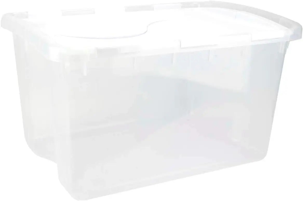 

Stackable Bin with Lid, Plastic Container to Organize Home, Office, Basement, Clear with White Lid, 18-Pack