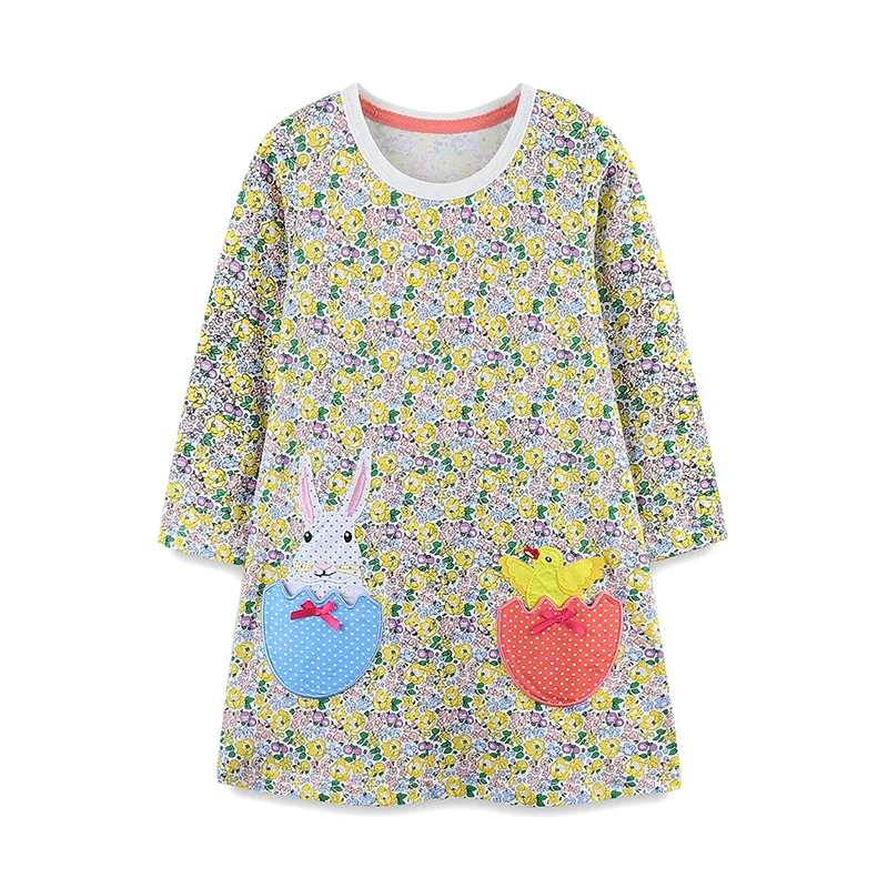 Jumping Meters 2-7T Bunny Birds Children's Girls Dresses Long Sleeve Autumn Spring Princess Baby Clothes Party Toddler Costume