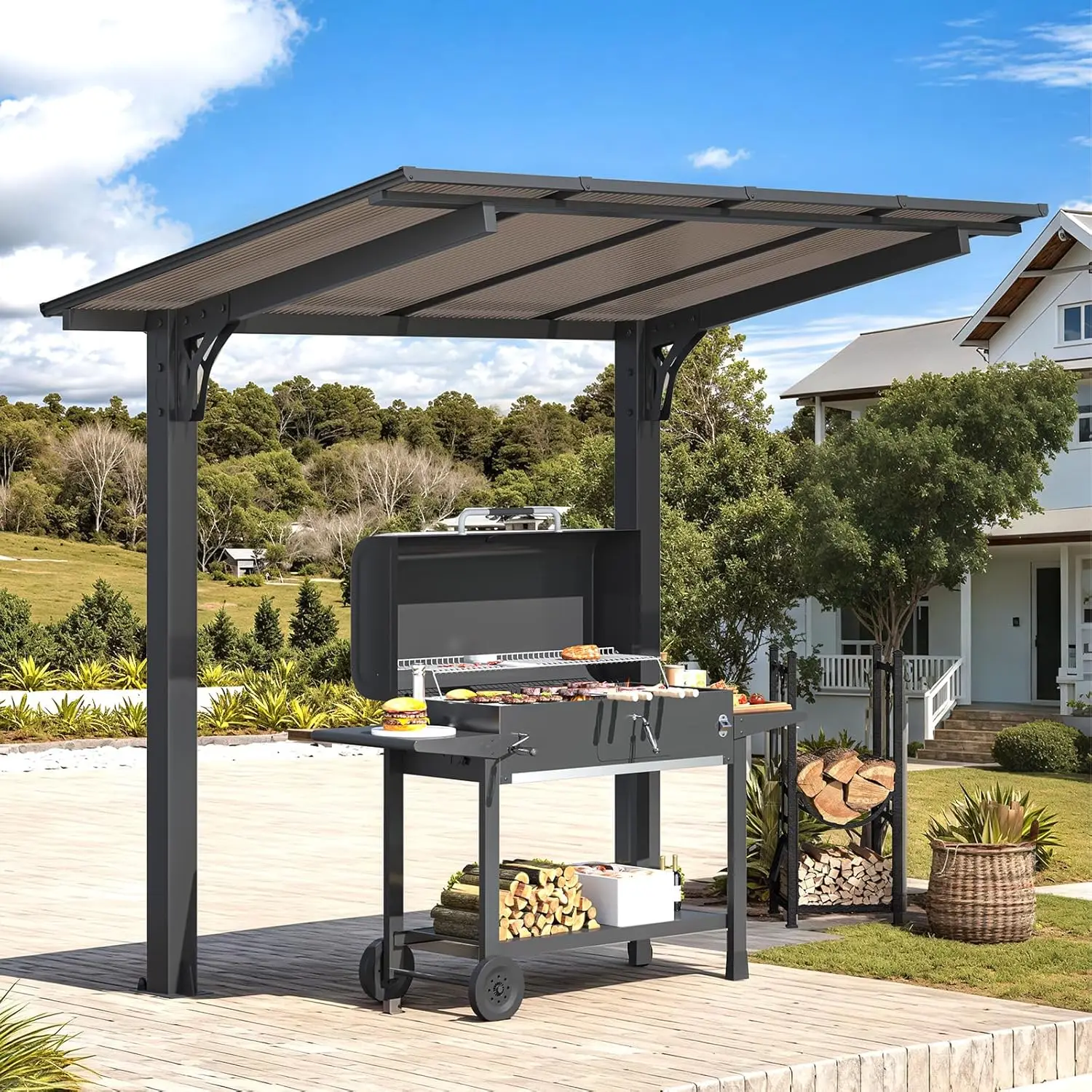 

8' x 5' Grill Gazebo Outdoor Pergola for Patio, Freestanding Lean to Hardtop Gazebo Carport Pergolas, Decks