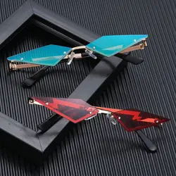 Fashion Sunglasses Women Retro Rimless Diamond Shape True Film Sun Glasses Ladies UV400 Trending Narrow Eyewear Streetwear