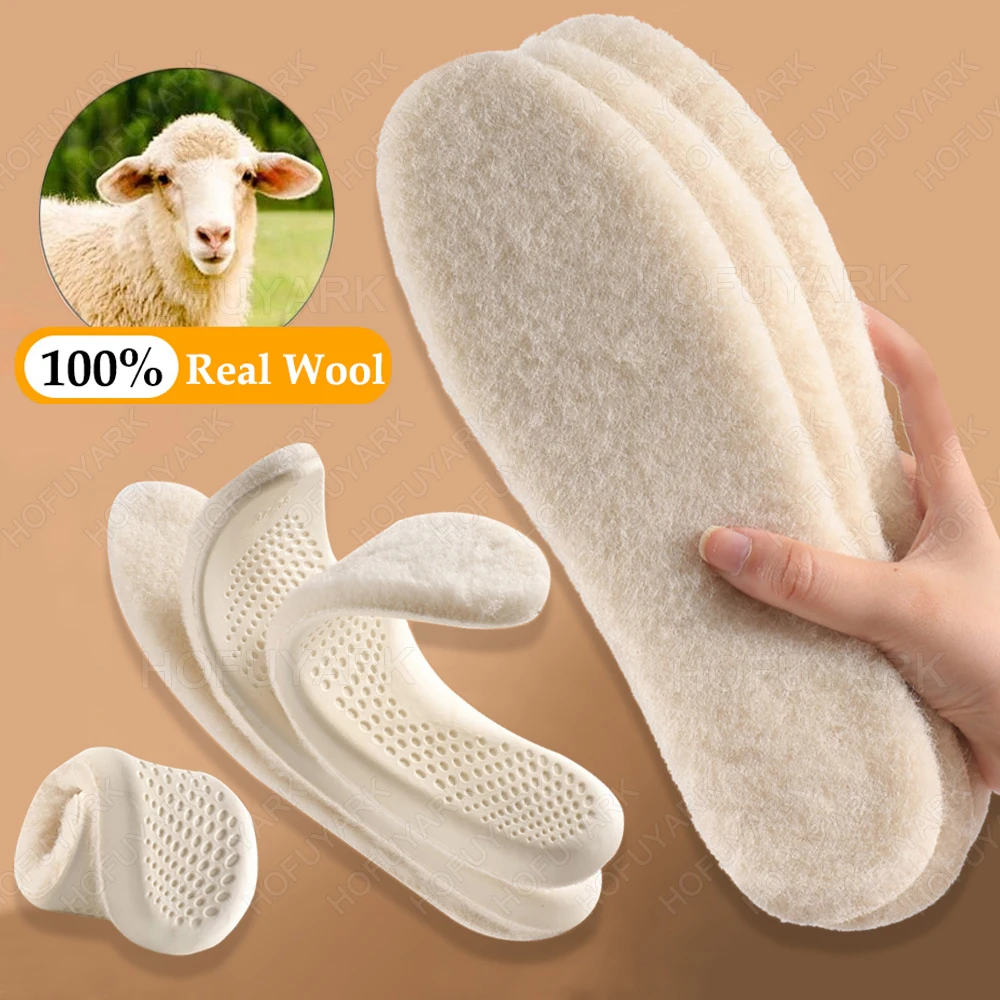 

Real Wool Insoles with Arch Support for Flat Feet High Elastic Latex Shock Absorbing Insole for Man Woman Winter Shoes Warm Sole
