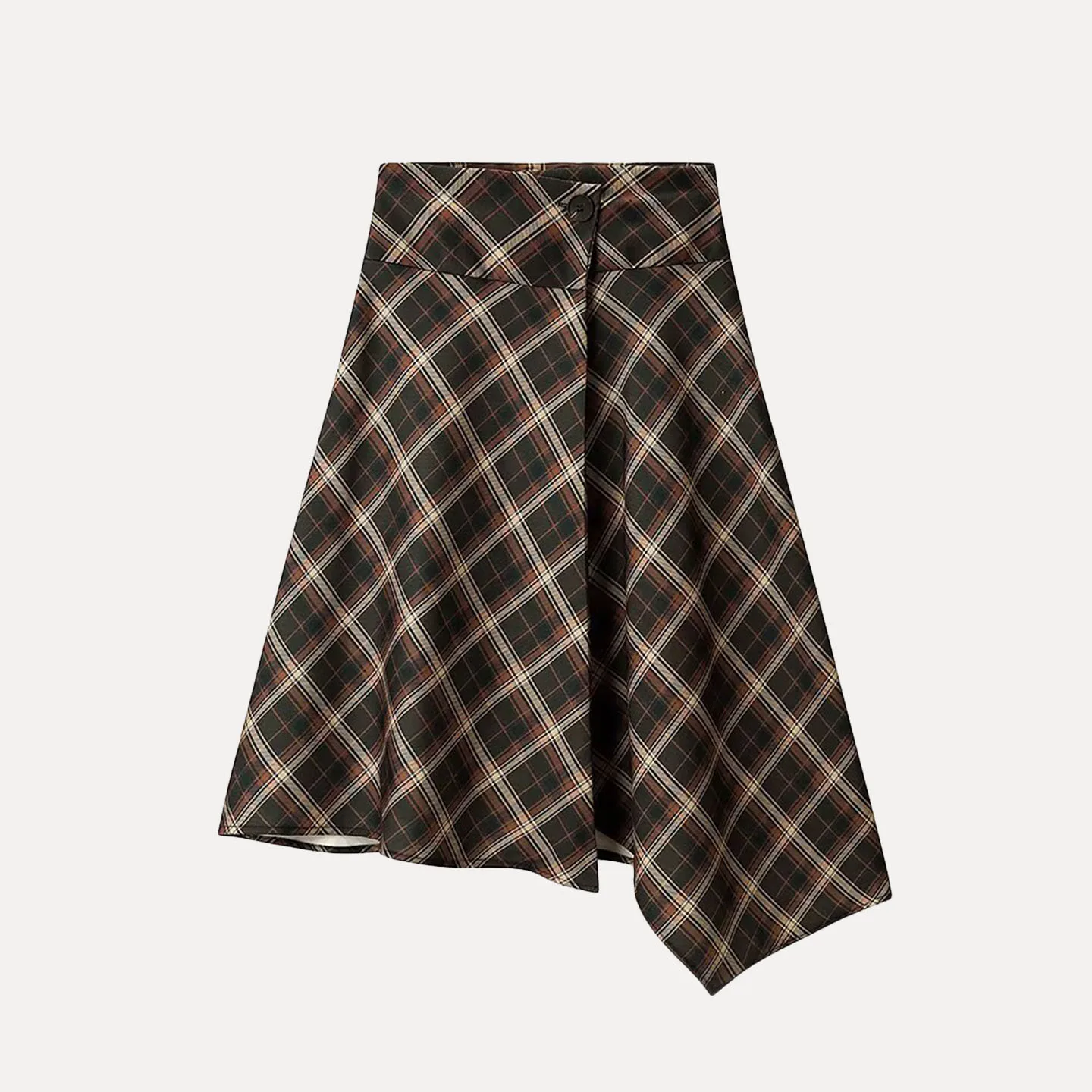 Gonna scozzese casual da donna a vita media Orlo asimmetrico Versatile gonna a trapezio di marca Faion Z autunno inverno