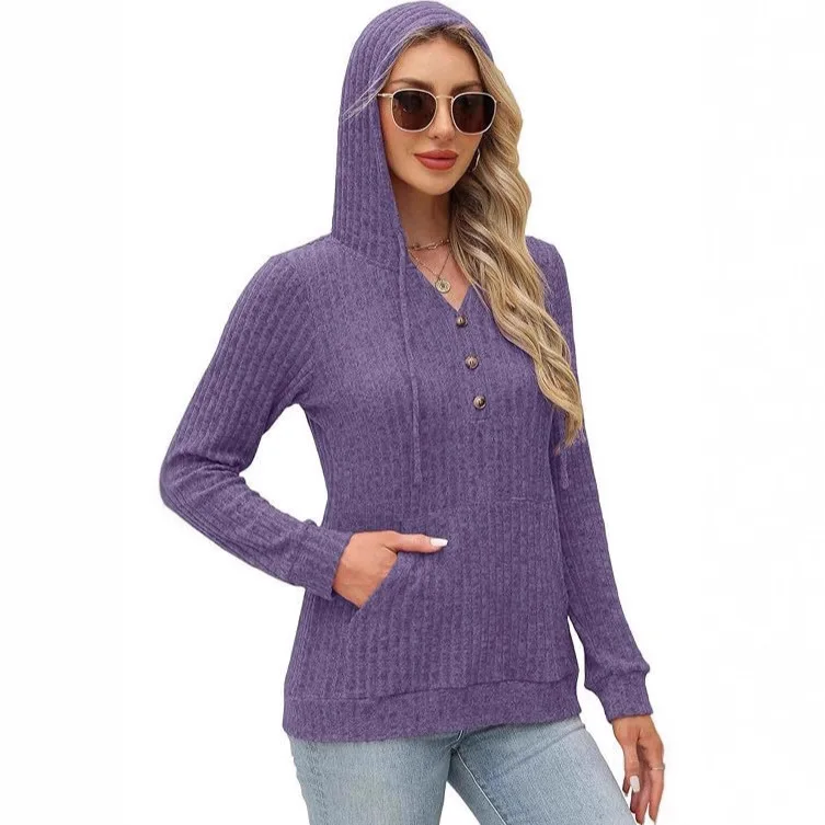 2025 neue Mode Mit Kapuze Taste-unten Hemd Frauen Sommer Beiläufige Lose Einfarbig V-ausschnitt Gestrickte Pullover Top Für frauen
