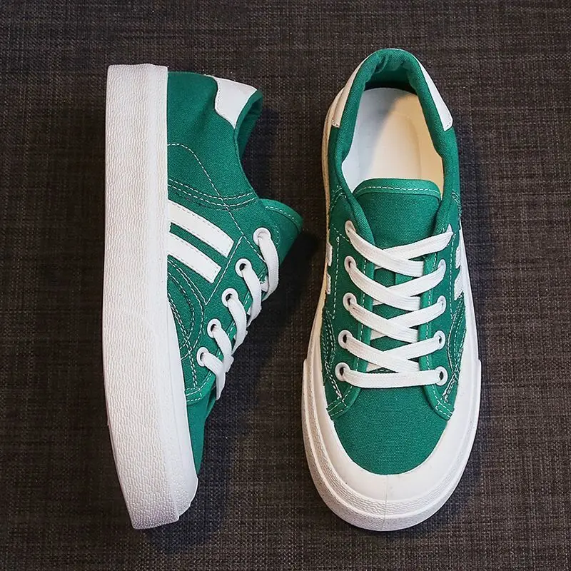 Feerldi Ulzzang All-matched Canvas Sneakers Women Stripe Sport Shoes Platform Green White Orange Tennis Shoes Girls Plimsolls