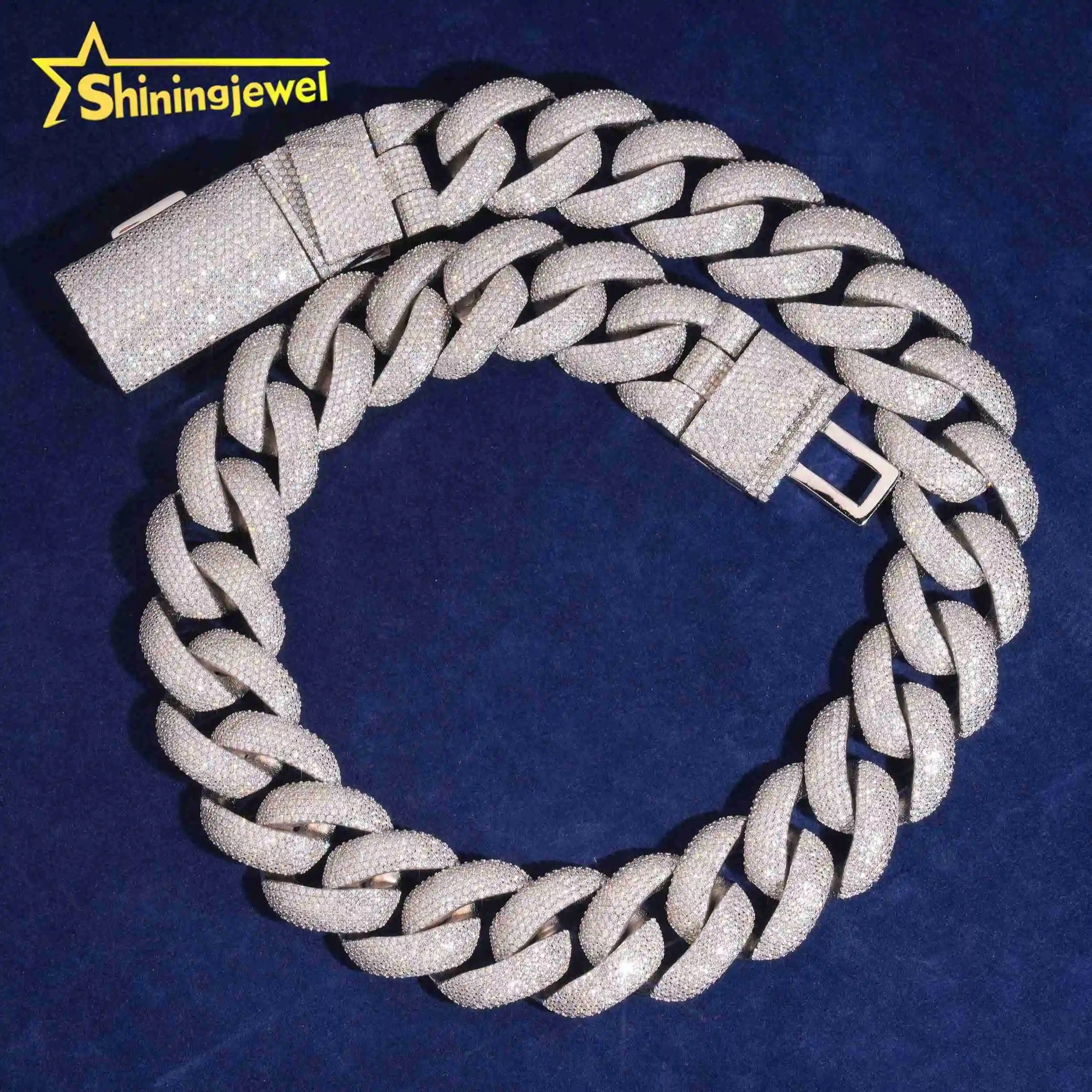 Big Luxury Heavy Hip Hop Mens Rapper 925 Sterling Silver 25mm Iced Out Moissanite Cuban Link Chain.