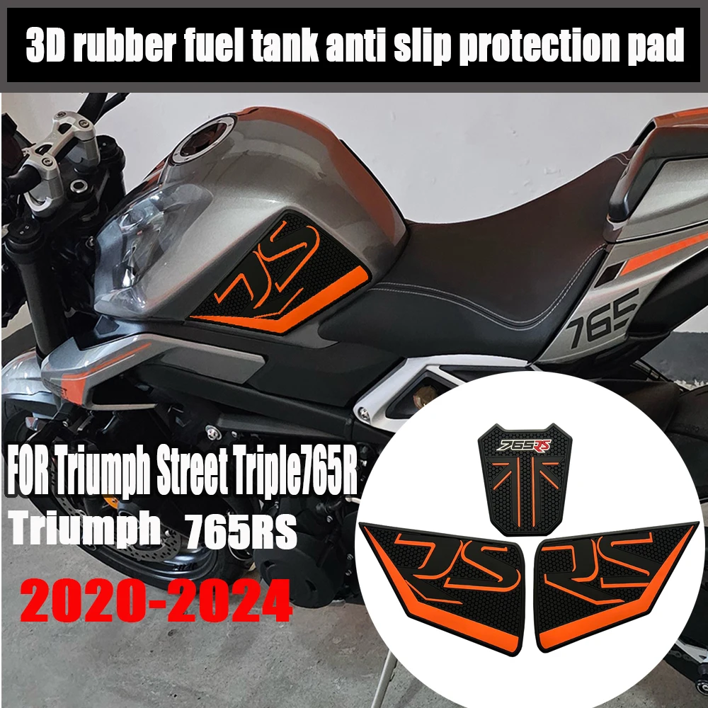 Triumph Street Triple765R 765 RS용 오토바이 액세서리, 미끄럼 방지 측면 연료 탱크 스티커, 탱크 패드 고무 스티커, 2023-2024