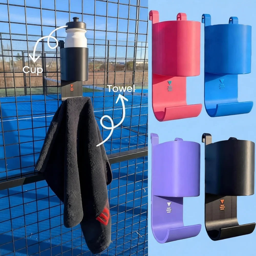 Portable 3D Printed Multifunctional Tennis Towel Rack Padel Cup Holder Sports Equipment Organizer Court Storage Accessory