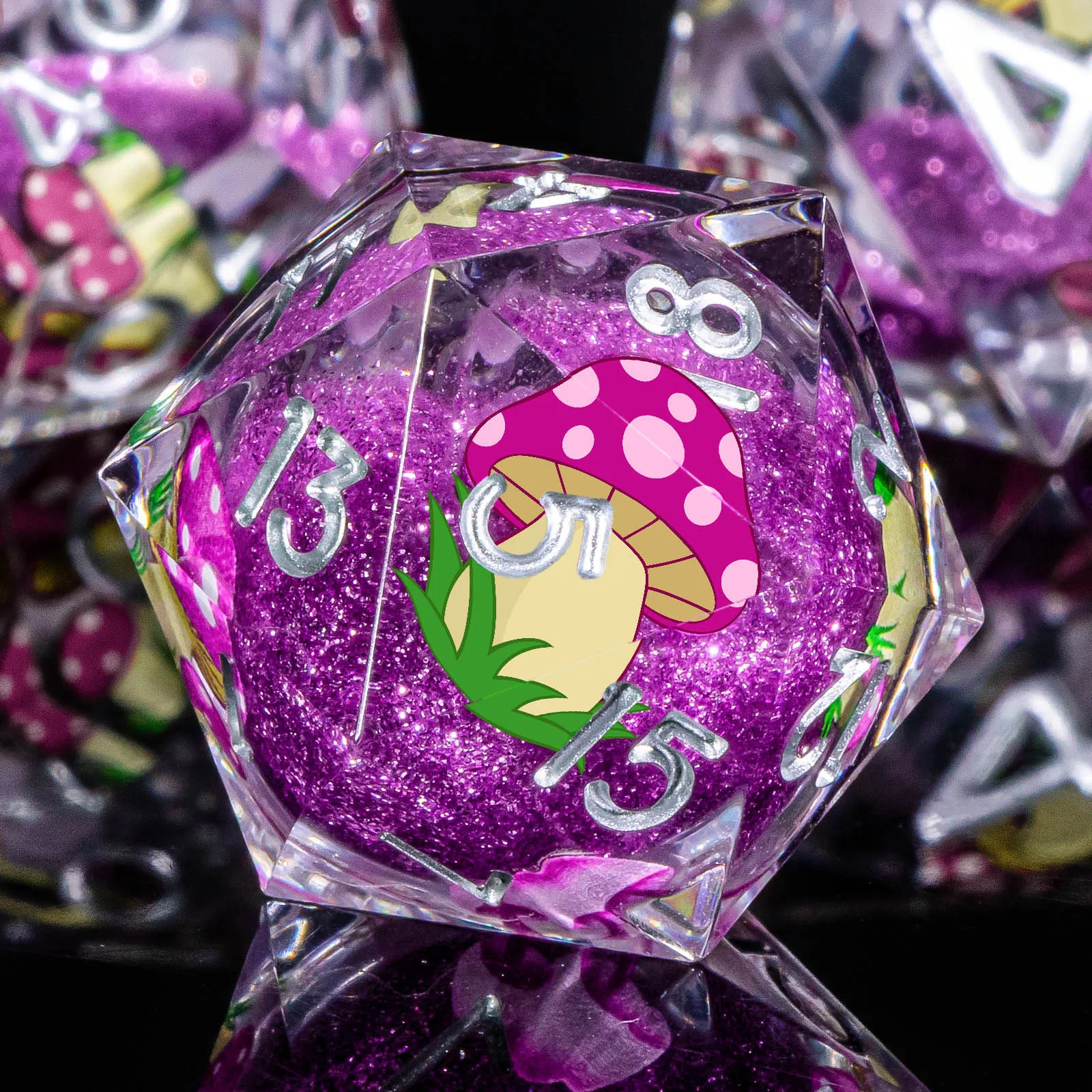 النرد الأساسي السائل للفطر، 7 قطع من مجموعة نرد الراتنج ذات الحافة الحادة DND للزنزانة والتنين، لعب الأدوار D&D D20 D12 D10 D8 D6 D4 #1