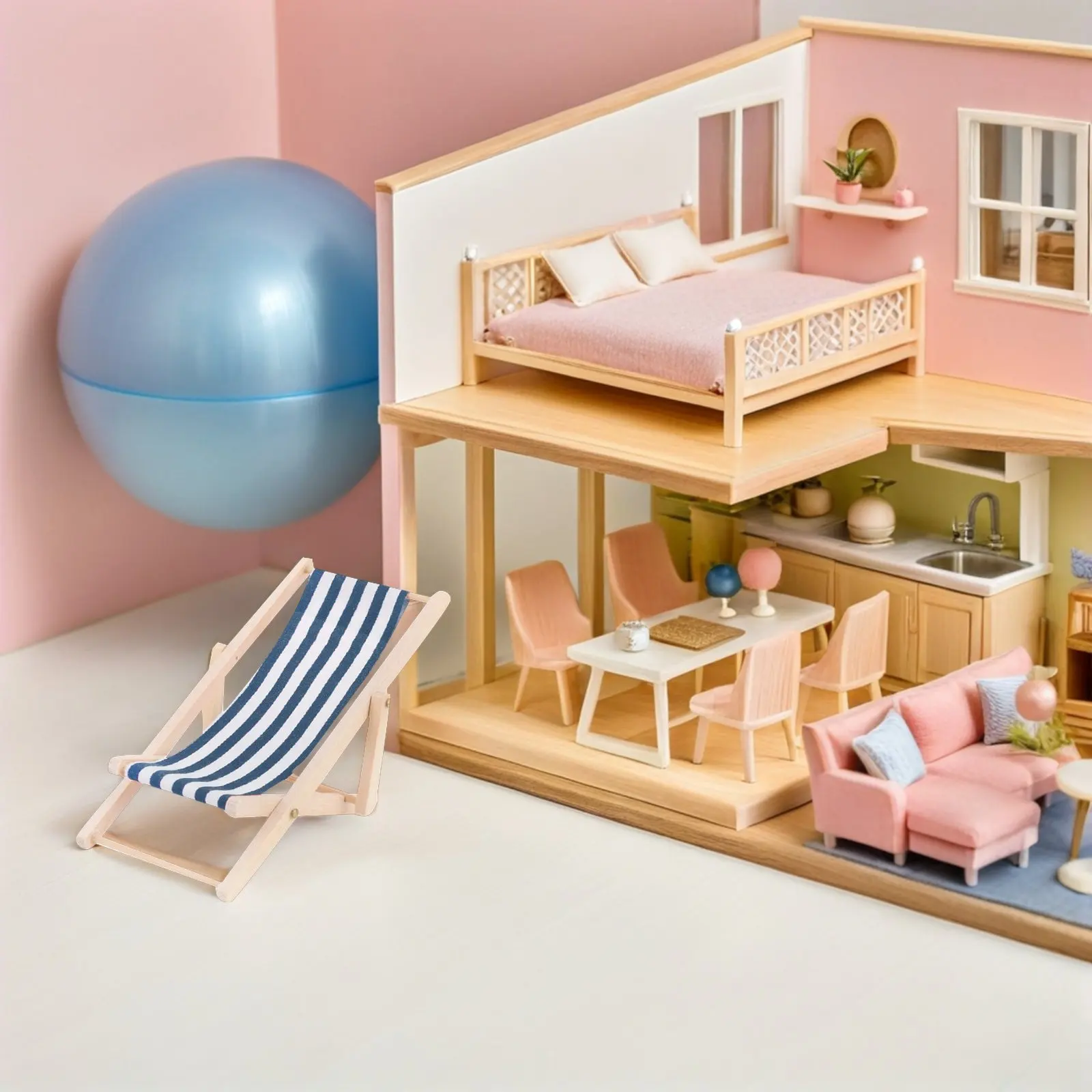 

1Set Wooden Miniature Adornments Set Mini House Furniture Lounge Chair Foldable Table Kids Handheld Design Artistic Decor Photo