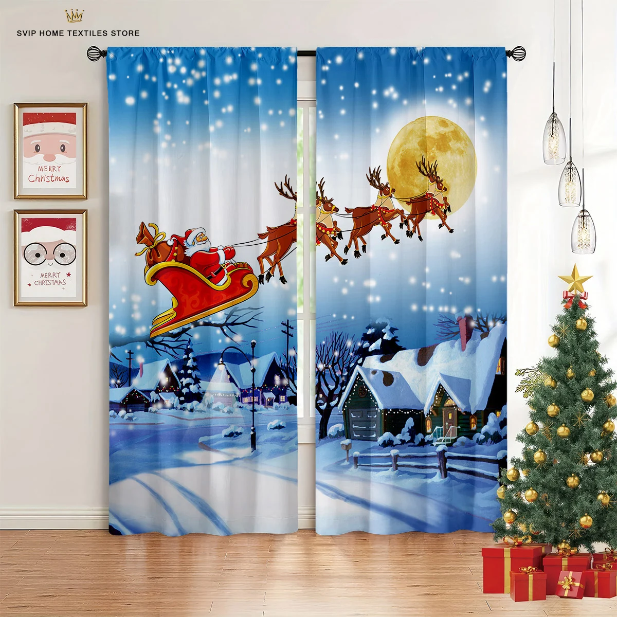 Christmas Tree Curtains for Home Decor, 2 Panel, Luxury, Living Room, Bedroom, Balcony, Kitchen Decor, Happy New Year