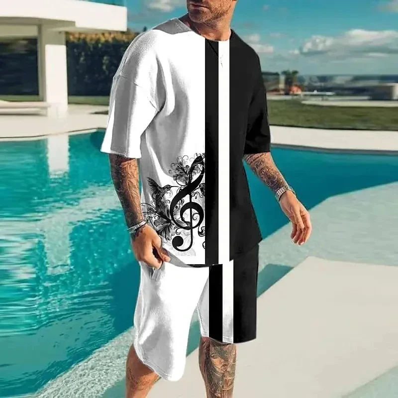 

Men's T-shirt And Shorts Set Note 3D Printed Casual Sportswear Summer Novelty 2025 Beach Outdoor Casual T-Shirt Shorts Suit