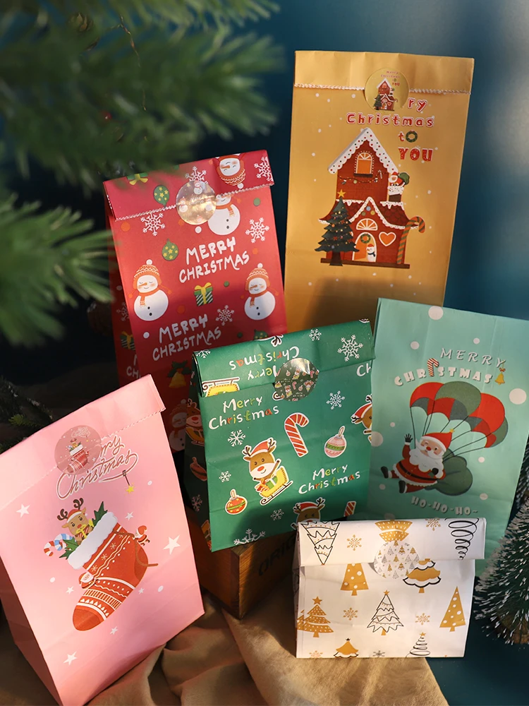 24 Sets Weihnachts-Geschenktüten aus Papier mit Aufklebern, Weihnachtsmann, Weihnachtsparty-Geschenktüten, Adventskalender, Leckerli-Tasche, Neujahrsparty-Zubehör