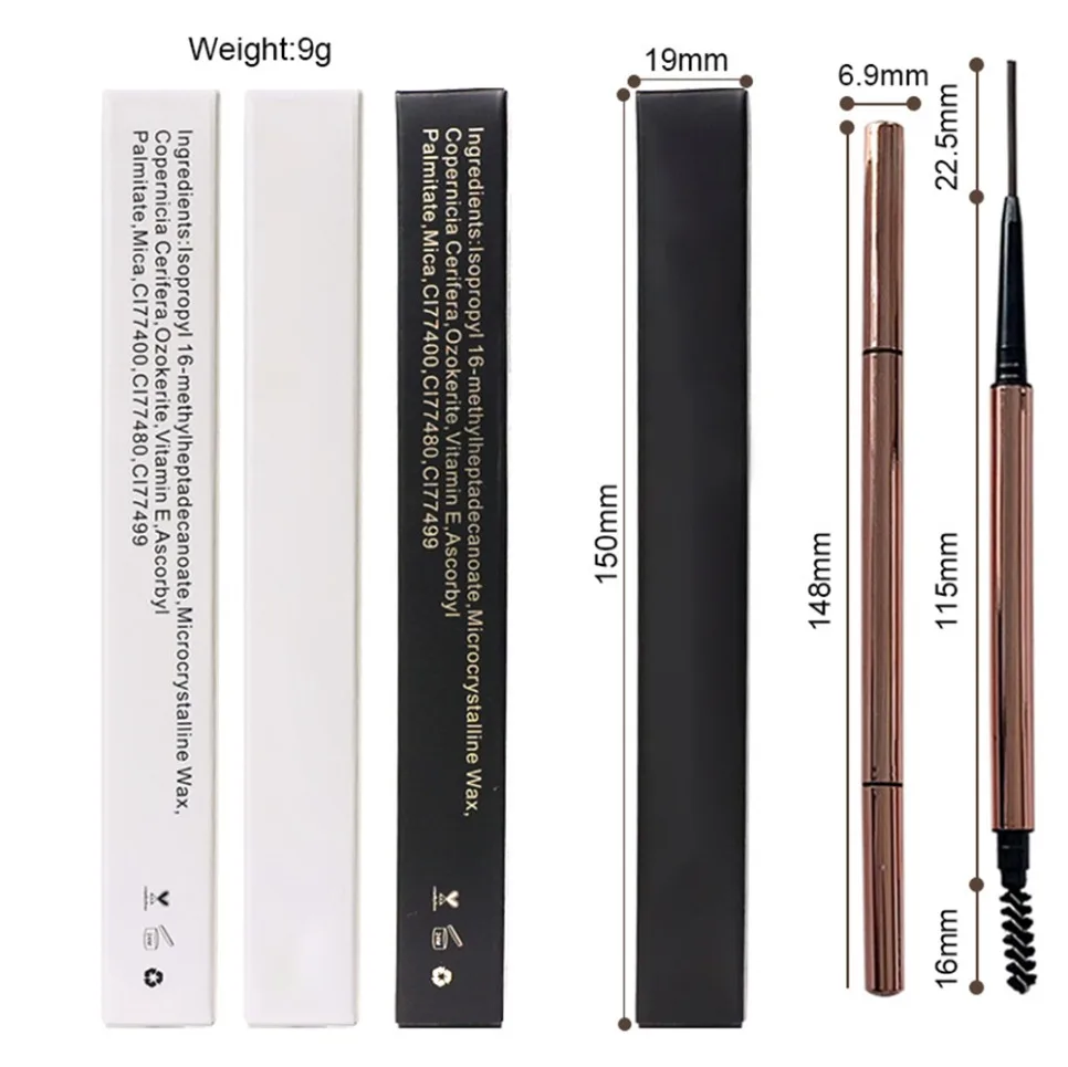 Vegan Ultra Fine Dual Head Waterproof Eyebrow Pencil Private Label Auto Rotating Smudge Proof Makeup Wholesale Custom Logo