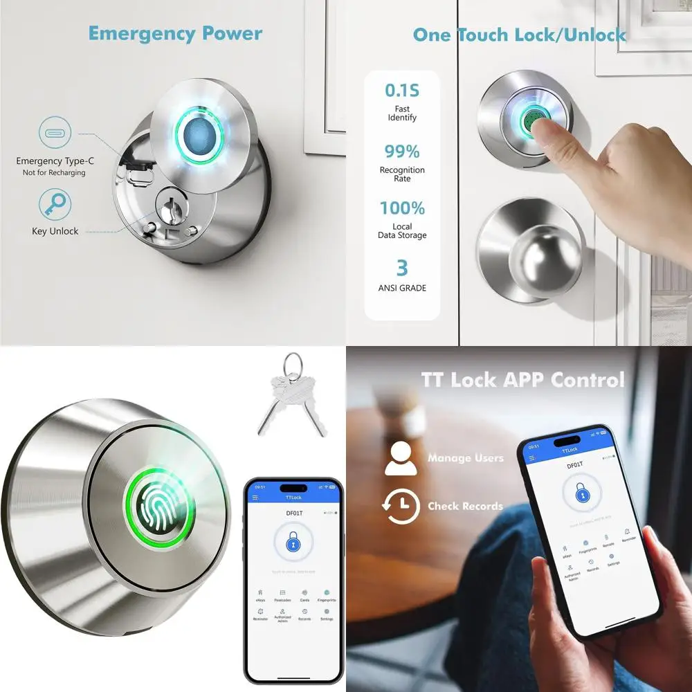 

Умный дверной замок-защелка с управлением через приложение, длительным сроком службы батареи, простой установкой, водонепроницаемостью, в комплекте 2 запасных ключа