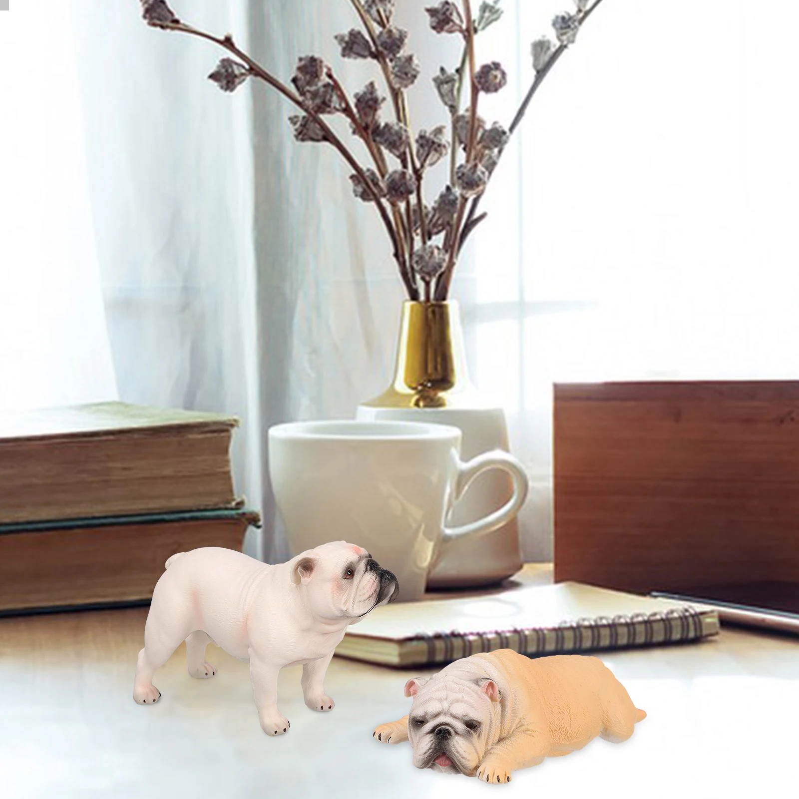 

2pcs Dog Statue Set Bulldog Premium Plastic Realistic For Desktop Decoration Gift Educational Simulation Animal Figure