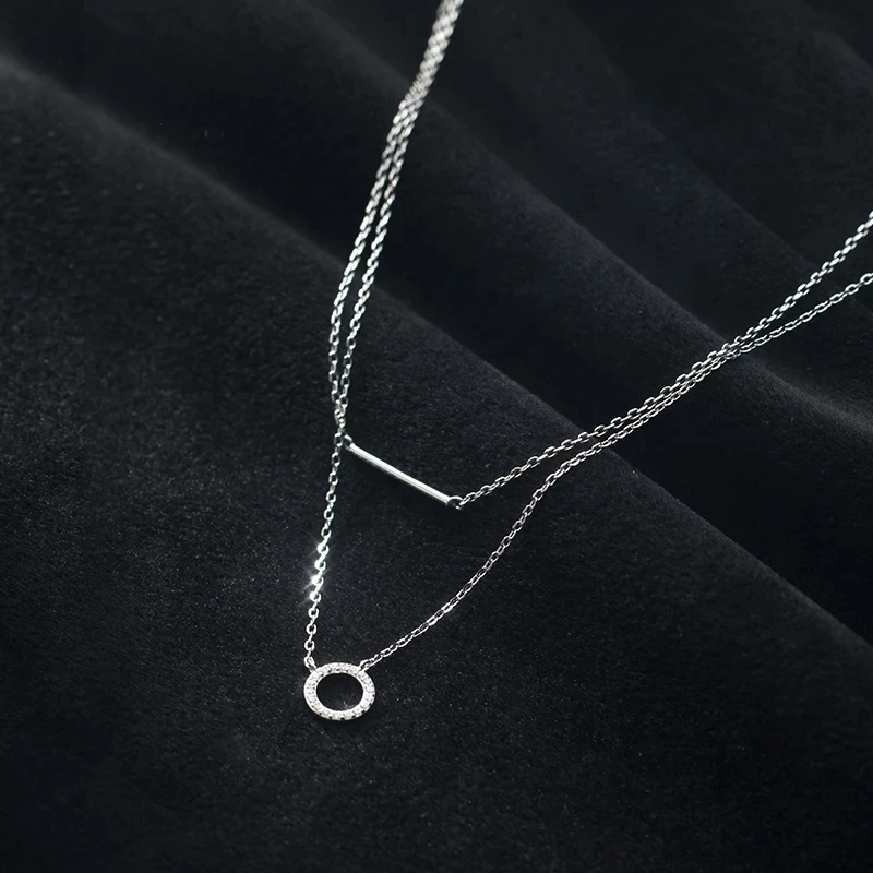 925 Sterling Silver Female Geometric Double Necklace Clavicle Chain Pendant for Women Wedding Party Gift Fine Jewelry Accessorie