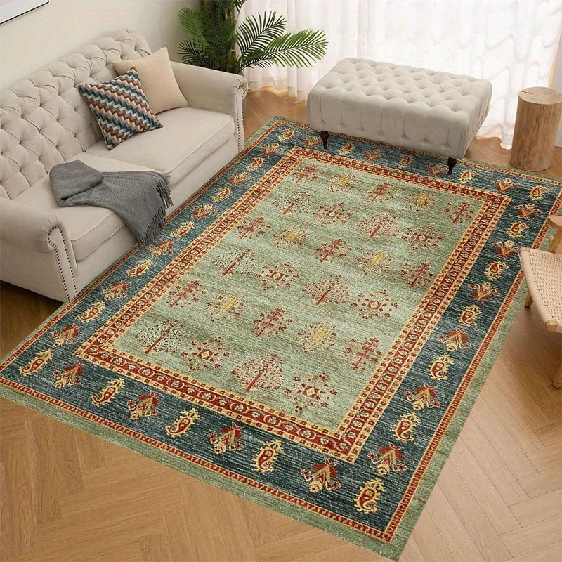 

Green Bohemian Vintage Rug, Non-slip, Machine Washable, Easy To Clean, Home Decor Rug Sofa Coffee Table Mat, Bedroom Bedside Mat
