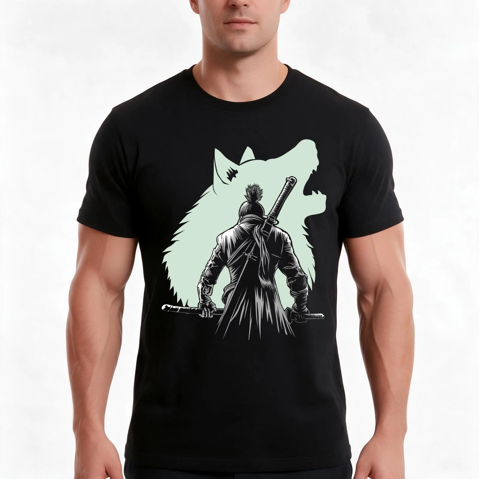 The One-armed Wolf T-Shirt Summer Casual Cotton Tee Oversized Streetwear Tops Vintage Graphic Print Loose Fit Short Sleeve