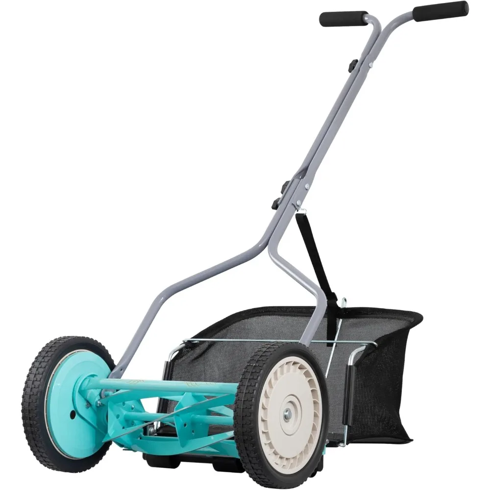 

14-Inch 5-Blade Push Reel Lawn Mower with Grass Catcher, Mint