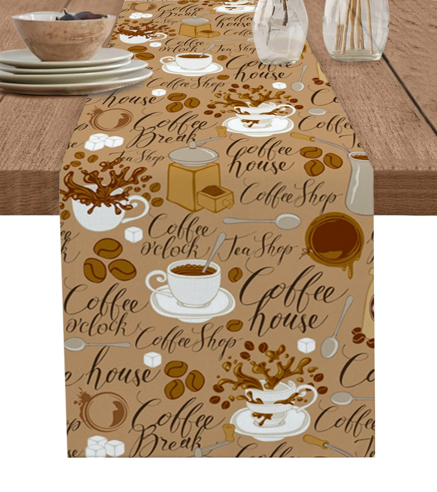 

Coffee Coffee Beans Coffee Cup Linen Table Runners Kitchen Table Decoration Dining Table Runner Wedding Party Supplies