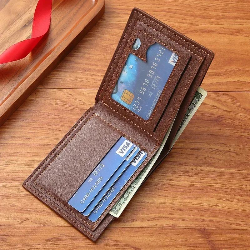 PU Leather Multiple Slot Casual Large Capacity Men Purse Black Coin Wallet Male Business ID Cards Holder Dollar Coin Money Bags