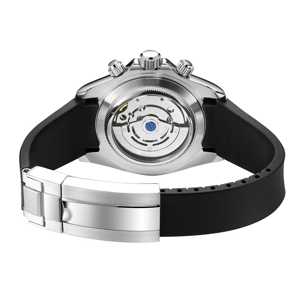 TIME TOKEN 40mm Men's Carbon Automatic Mechanical Watch Luxury Diver 100m Water-Resistant with Calendar And Week Function