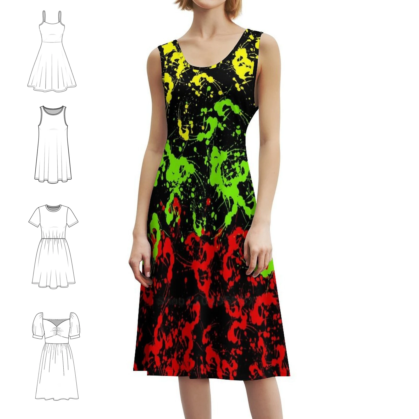 الراستا الطلاء ترشيش الكورية نمط فستان كاجوال للنساء بسيط اليومية مكتب سيدة فساتين الطلاء ترشيش جامايكا الراستا #1