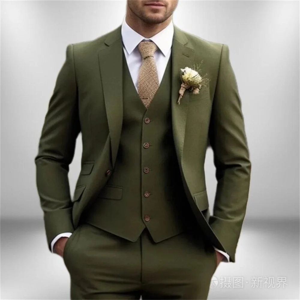 New men's three piece jacket, trousers and vest custom fit men's wedding bridegroom best man Tuxedo Suit