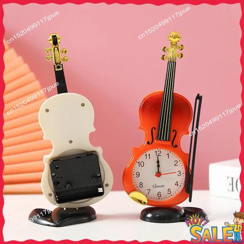 BOFO Simulation Violin Alarm Clock Musical Instrument Shape Table Clock Living Room Plastic Ornaments