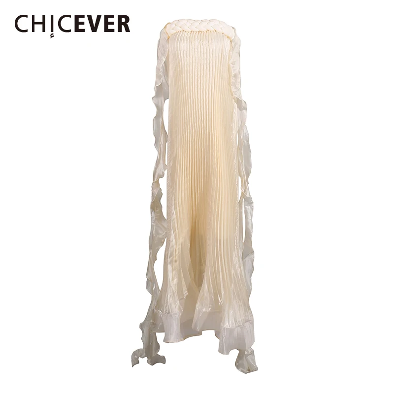 

CHICEVER Apricot Spliced Bandage Chic Dress Female Square Collar Sleeveless Loose Beach Style Women's Dresses Summer Fashion New