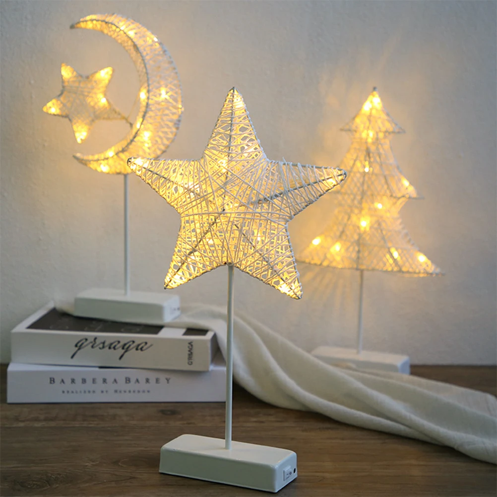 

Star Moon Platform Lights Table Lamp Hanging Christmas and Ornament Creative ing Neon Shaped Led Rattan