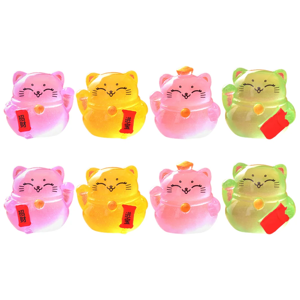 8 Pcs Lucky Cat Ornament Moss Landscape Wealth Animal Figure Fortune Aquarium Decor Pet Glass