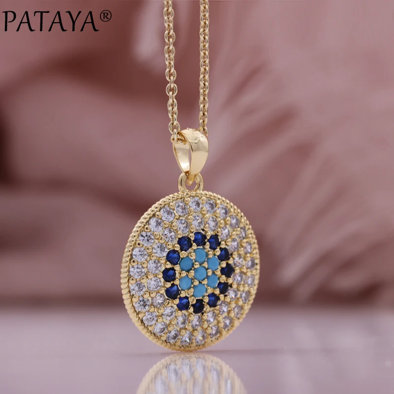 PATAYA New Round Earrings Pendent Necklaces Champagne Gold Color Natural Zircon Lovely Women Luxury Quality Fashion Jewelry Set