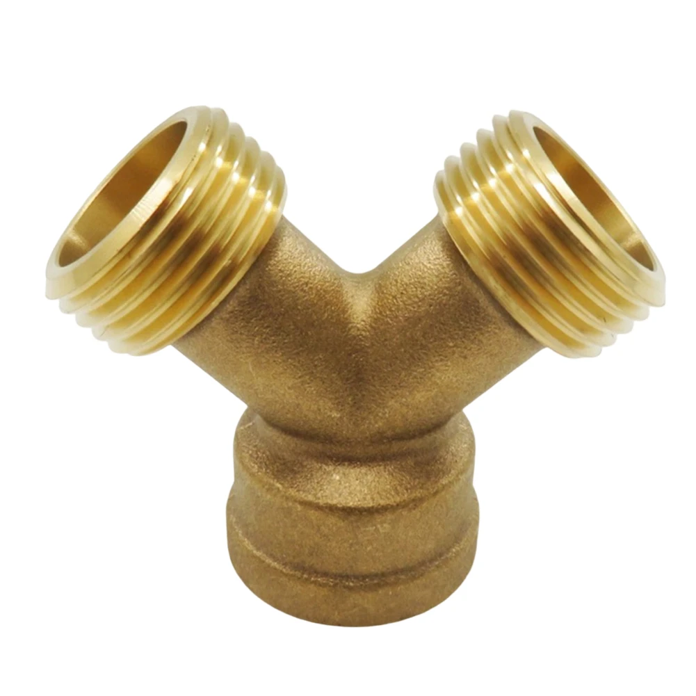 

3/4 inch Y Hose Splitter in Solid Brass for Reliable Dual Outlet Function with Standard US Faucet Thread Compatibility