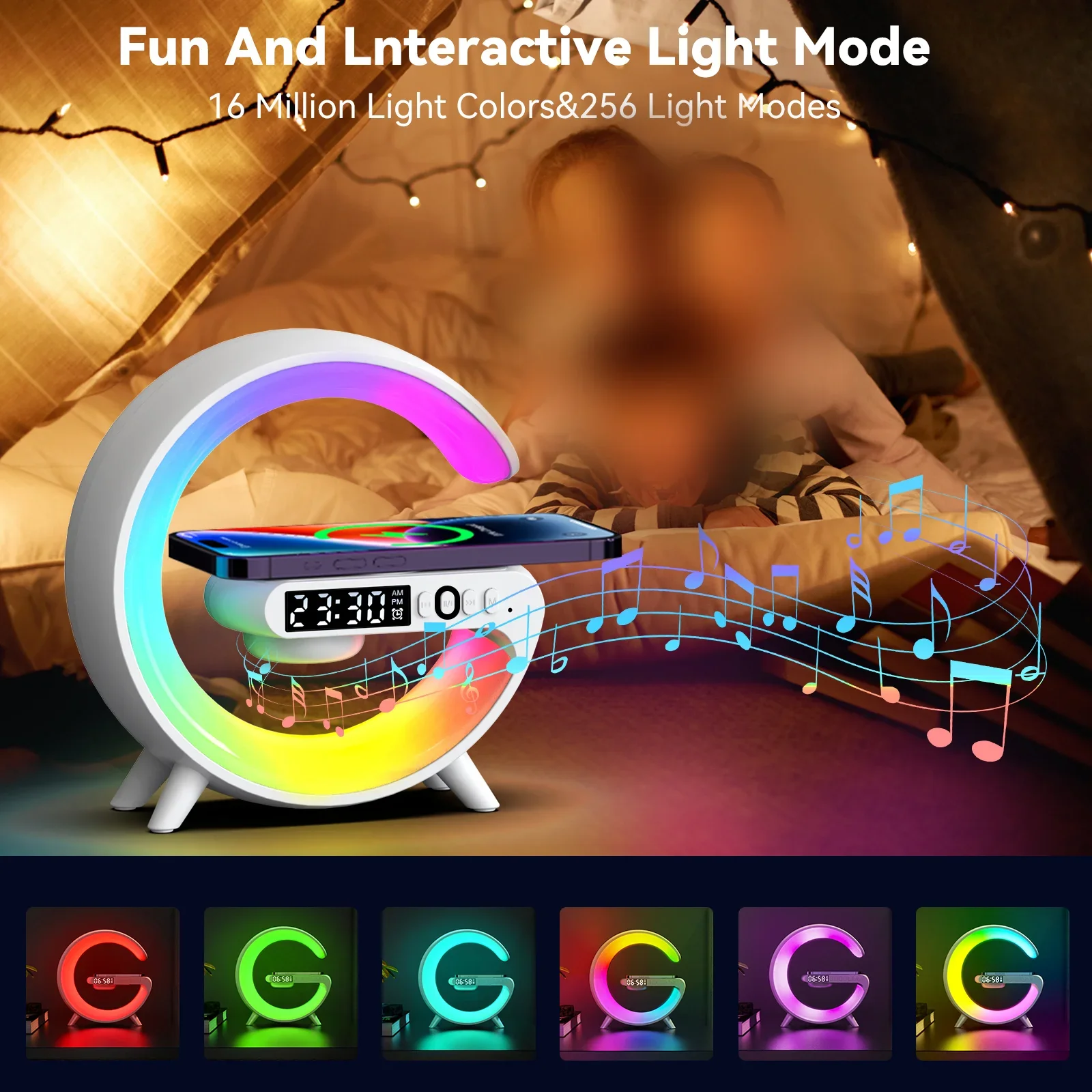 Mini RGB Atmosphere Light caricabatterie Wireless Stand FM TF altoparlante Bluetooth per iPhone Xiaomi Samsung stazione di ricarica rapida regalo