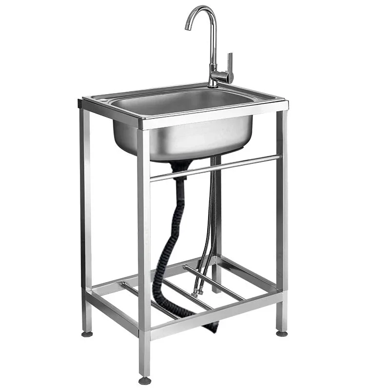 

Stainless Steel Sink Kitchen Household Washing Vegetables Basin Single Sink Simple Pool Vegetable Washing Sink with Bracket