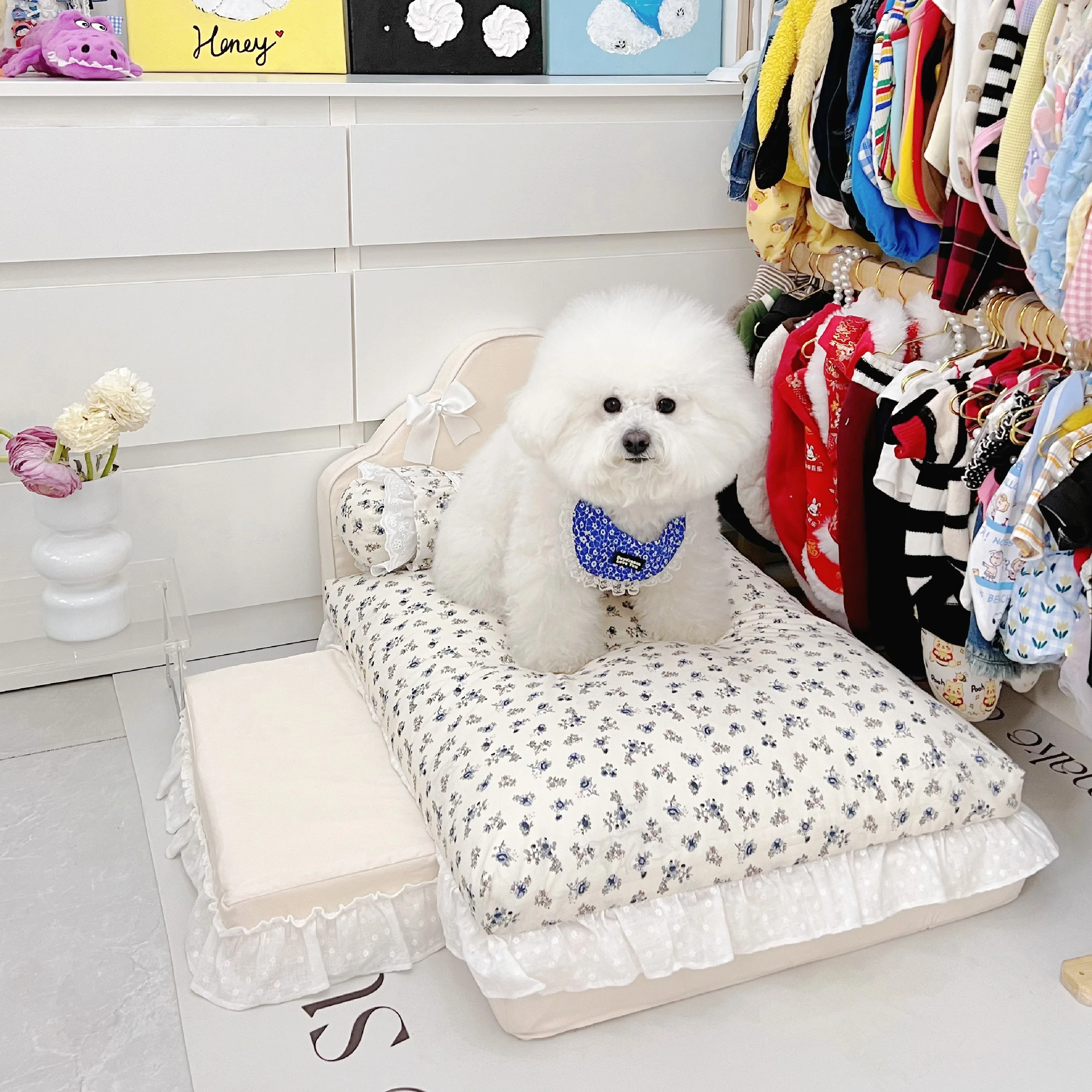 Pet Princess Bed Sofa Nest for Small Dogs and Cats -Couch, Puppy Bed Sofa, Cat Nest, Kitten Nest, Pet Sofa Bed, Morandi, Removab