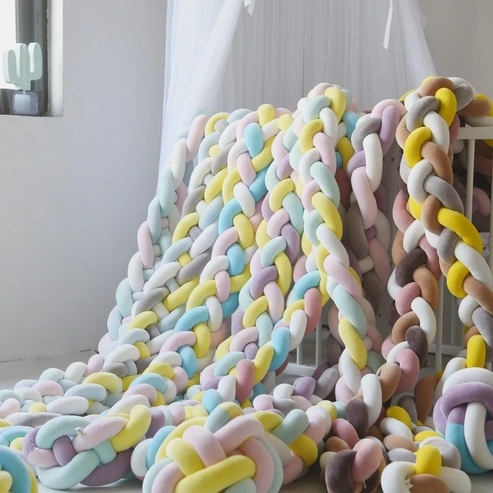 Decorative Handmade Cot Bumper Soft Plush Breathable Braided Pillow Anti-Collision Washable Crib Protector Baby Bed