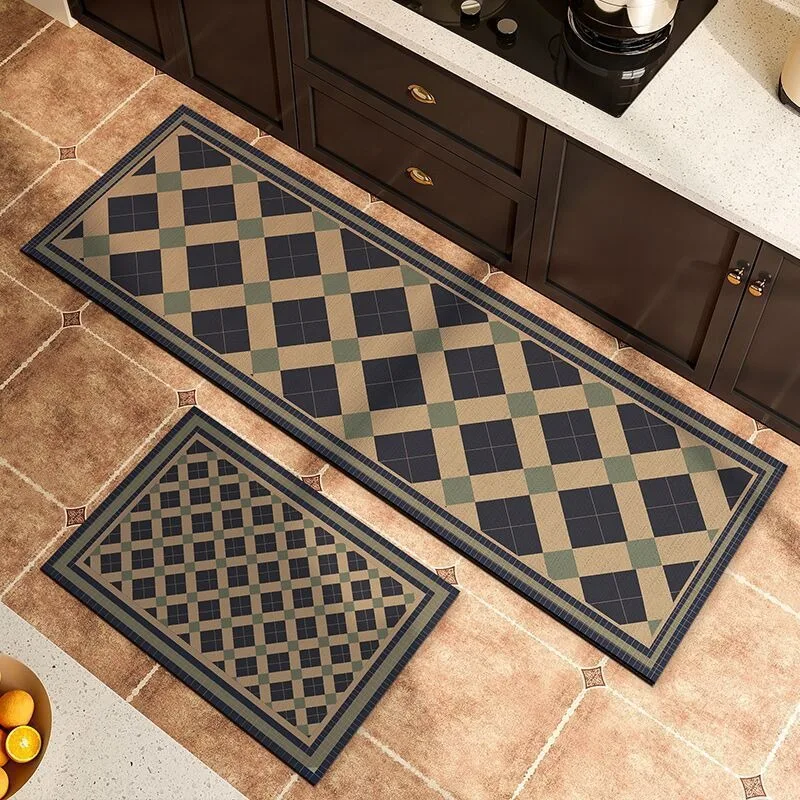 Carpet for Kitchen Anti-slip Oil-proof Easy To Clean Floor Mat Pvc Leather Waterproof Mats Long Strip Retro Style Decorative Rug