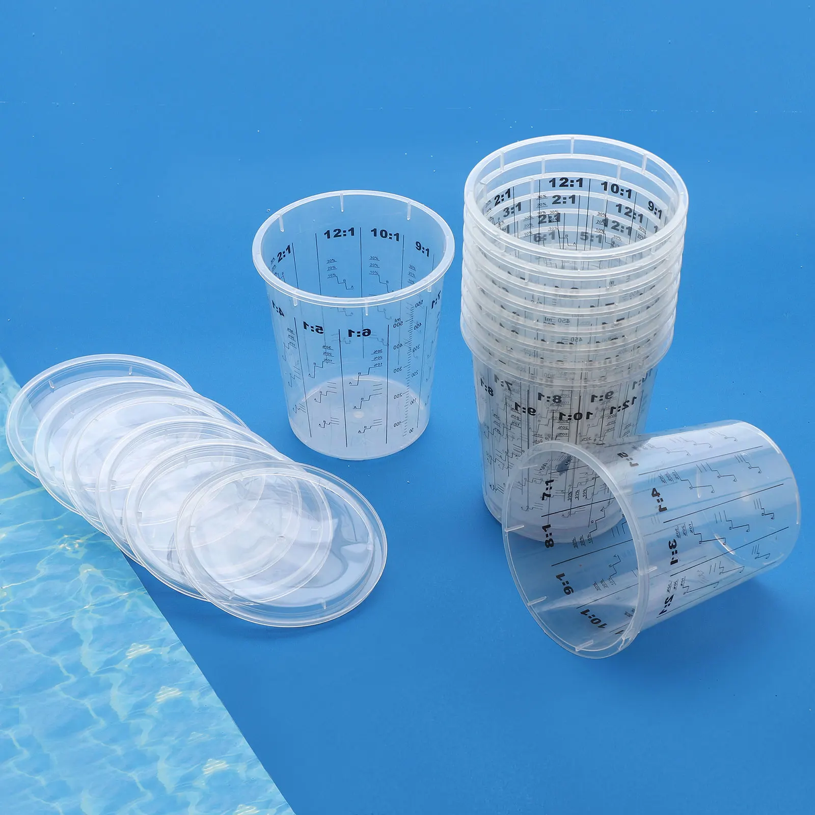 10Pcs Paint Mixing Cups High Quality PP Plastic Transparent Cup with Clear Measuring Marks for Measure Mix Paint Thinner Liquid