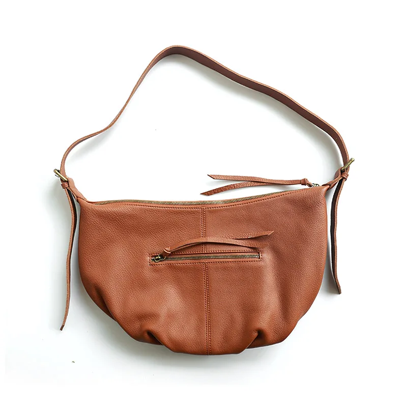 Imagem -03 - Bolsas Crossbody de Couro Macio para Mulheres Hobos Casuais Bolsa de Ombro Cor Sólida Bolsala de Couro Genuíno Feminino