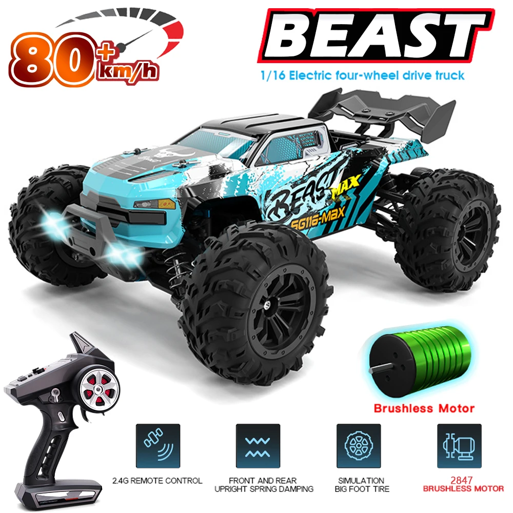 ZLL SG116MAX 1:16 80KM/H 4WD RC Car With LED Remote Control Cars High Speed Drift Monster Truck for Kids vs Wltoys 144001 Toys